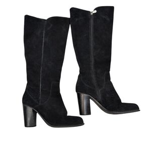 Black Suede Knee High Boots - Wide Calf
